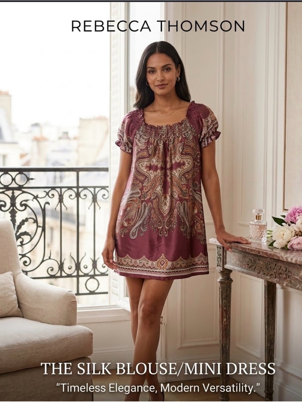 Burgundy Paisley Silk Mini Dress
